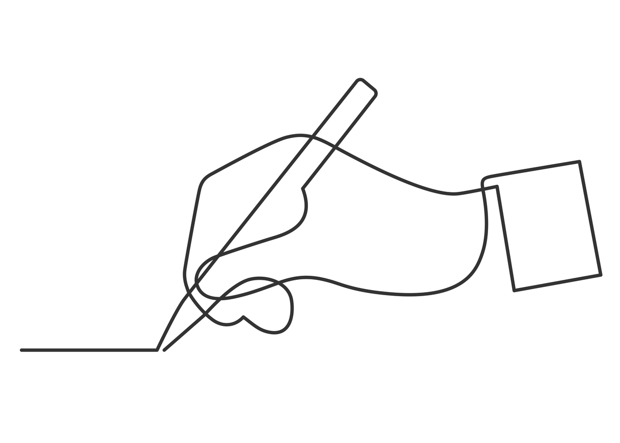A hand signing a document